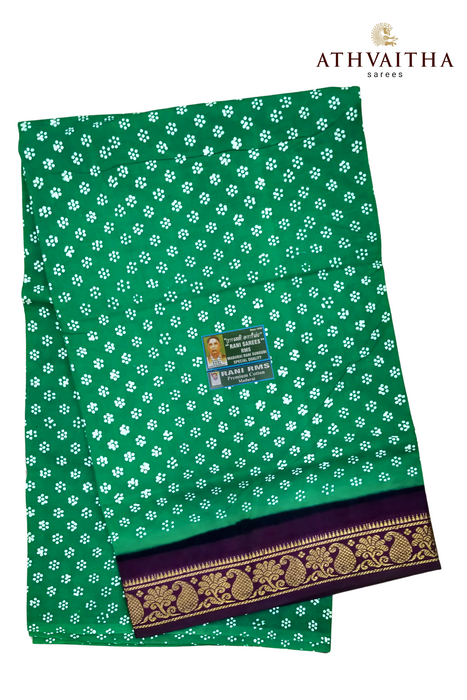 Madurai Rani Sungudi Cotton Saree With One Side Small Zari Border-Flower Dot Contrast