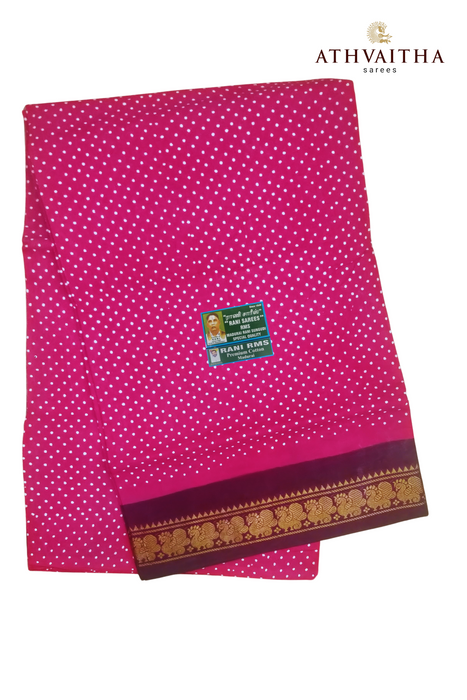 Madurai Sungudi Cotton Sarees-One Side Small Border-Small Single Dot Contrast