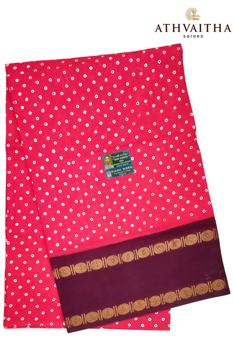 Rani Sungudi Cotton Sarees With Oneside Rudraksha Border -Big Single Polka Dot Contrast