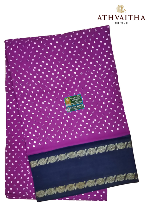 Rani Sungudi Cotton Sarees With Oneside Rudraksha Border -Big Single Polka Dot Contrast
