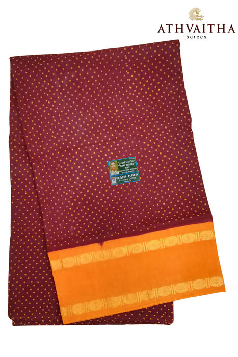 Madurai Sungudi Cotton Saree With Oneside Rudraksha Border-Small Single Dot Contrast