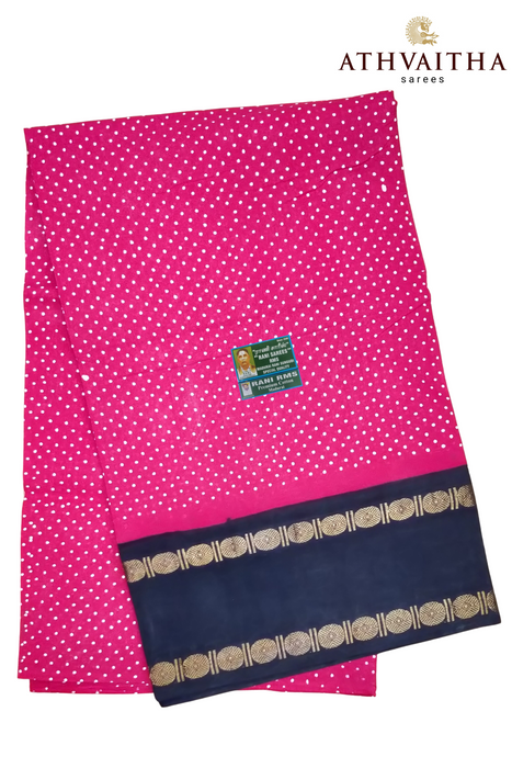 Madurai Sungudi Cotton Saree With Oneside Rudraksha Border-Small Single Dot Contrast