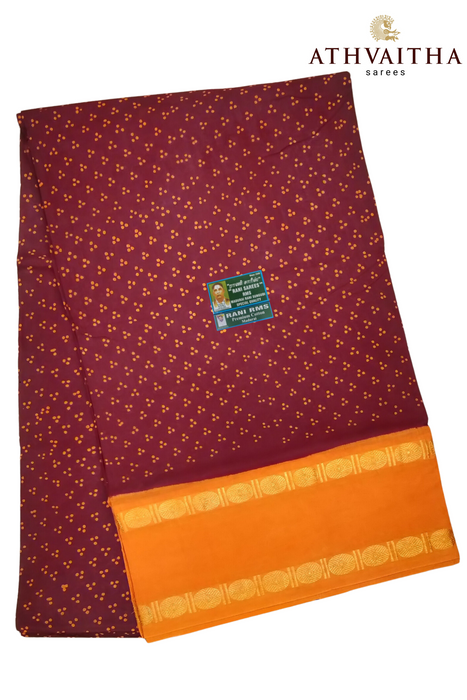 Rich Look Madurai Pure Sungudi Cotton Saree With Oneside Rudraksha Border-3 Small DotContrast