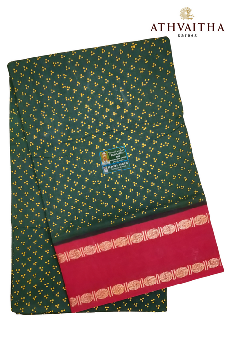 Rich Look Madurai Pure Sungudi Cotton Saree With Oneside Rudraksha Border-3 Small DotContrast