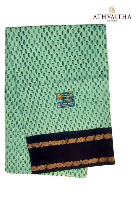 Pure Cotton Madurai Sungudi Sarees- Hand Printed With One Side Rudraksha Border-Contrast