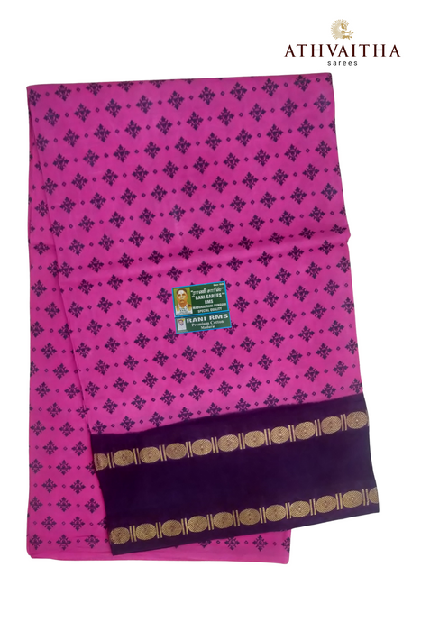 Madurai Sungudi Cotton Saree With One Side Rudraksha Border-Contrast Hand Printed