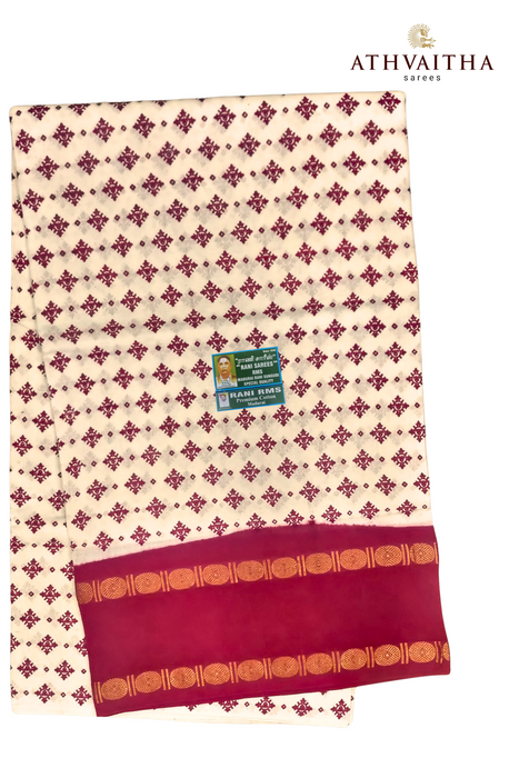 Madurai Sungudi Cotton Saree With One Side Rudraksha Border-Contrast Hand Printed