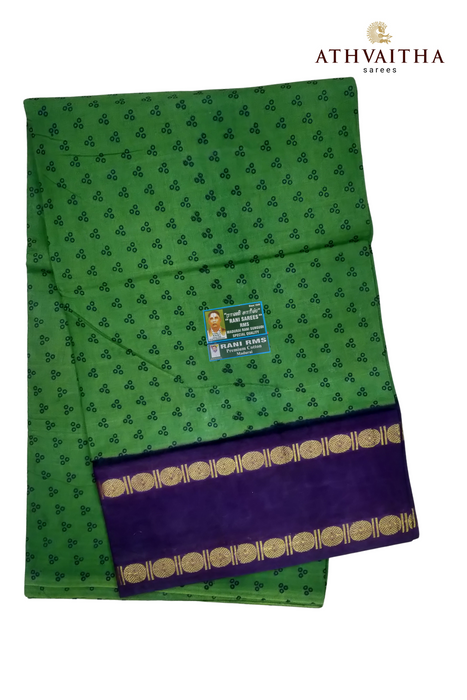 Madurai Sungudi Cotton Sarees-One Side Rudraksha Border-Big 3 Dot Contrast