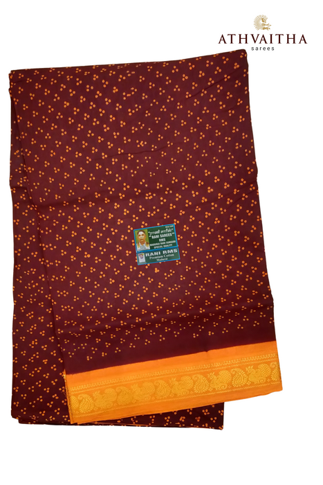 Madurai Sungudi Pure Cotton Saree One Side Small Zeri Border-Small 3 Dot Contrast
