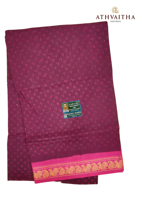 Madurai Sungudi Pure Cotton Saree One Side Small Zeri Border-Small 3 Dot Contrast