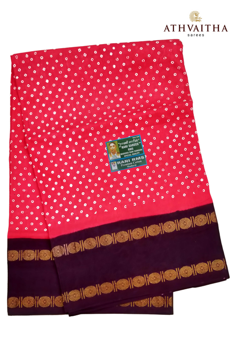 Madurai Rani Sungudi Cotton With Doubleside Rudraksha Border Contrast-Polka Dot
