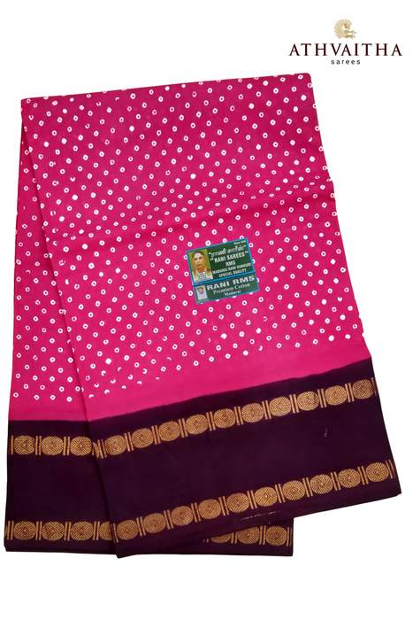 Madurai Rani Sungudi Cotton With Doubleside Rudraksha Border Contrast-Polka Dot