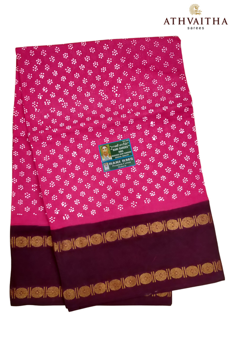 Madurai Rani Sungudi Cotton With Doubleside Rudraksha Border Contrast-Flower Dot