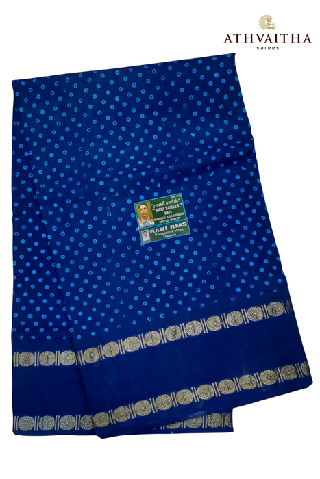 Rani Sungudi Cotton Polka Dot With Doubleside Rudraksha Border - Self